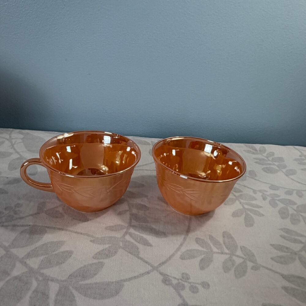 Vintage Fire-King Peach Lustre Laurel Tea Cups Set of 2 Replacement